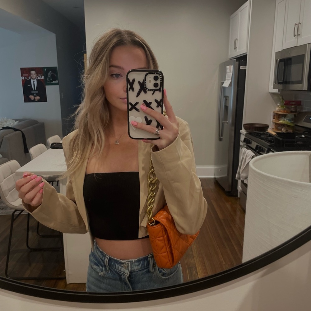 tan cropped blazer